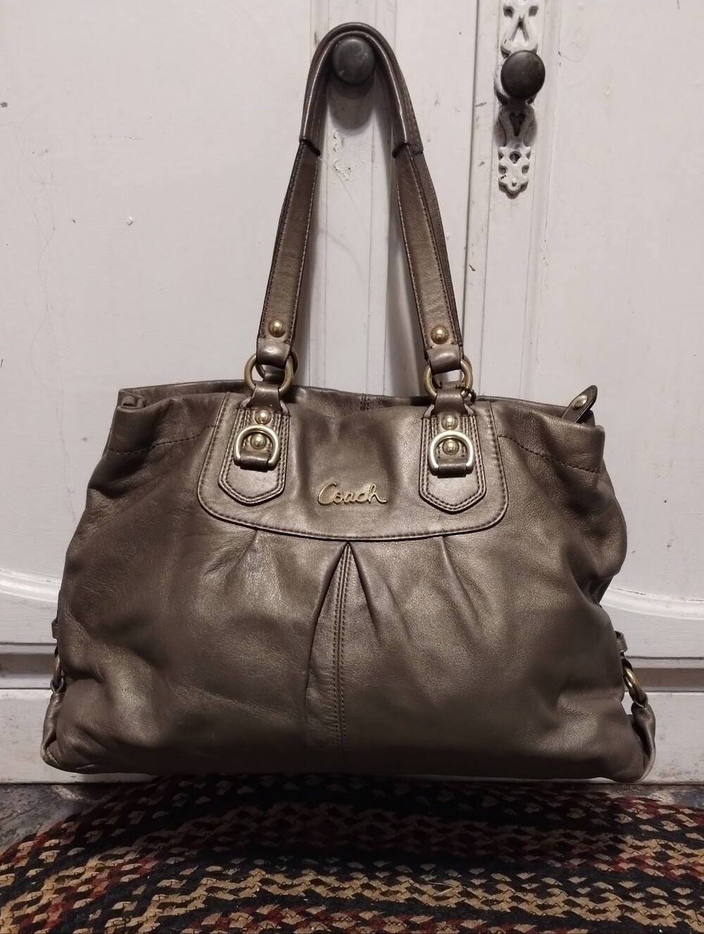 COACH Ashley  Metallic Bronze Leather Carryall Tote Bag VINTAGE